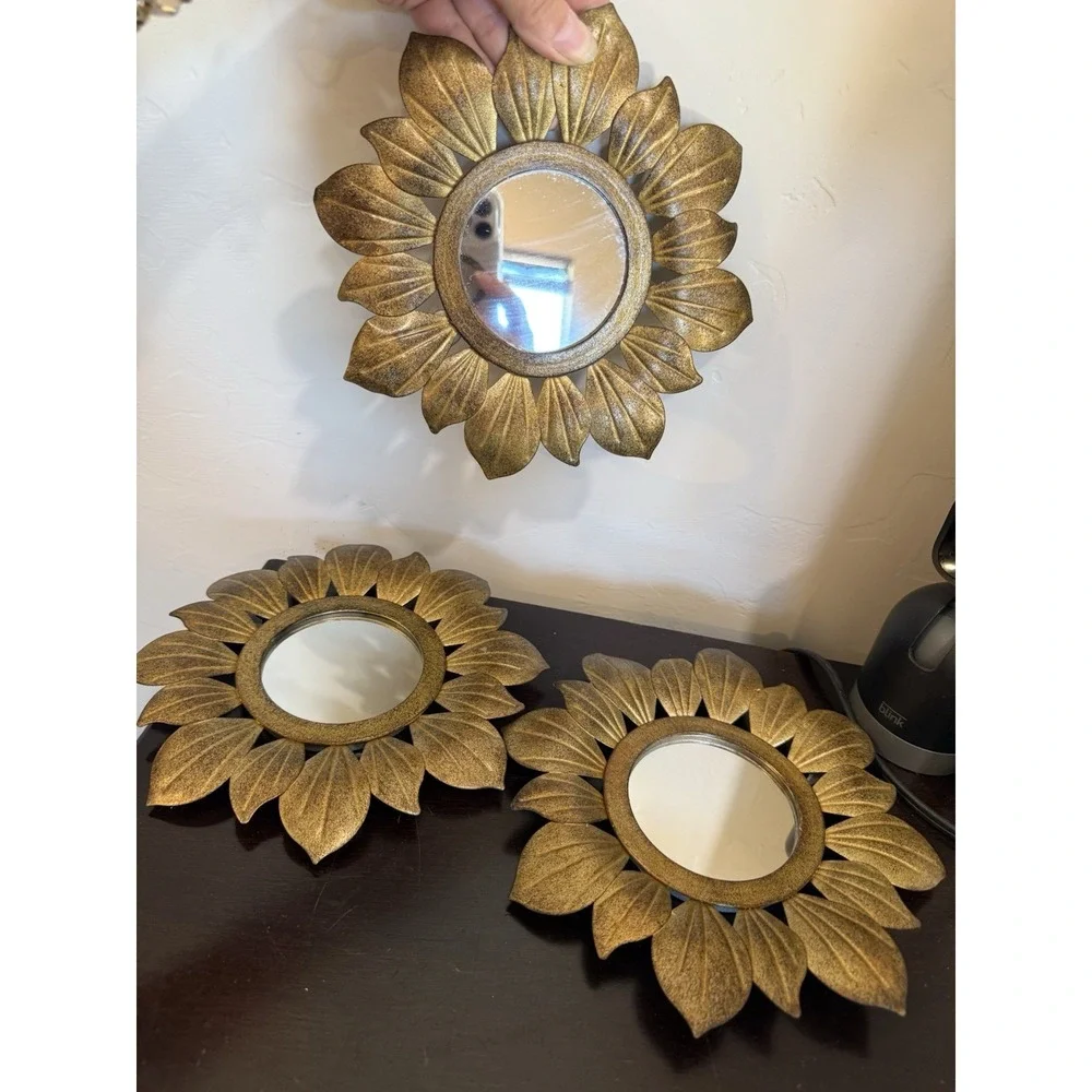 Sunflower MIRRORS WALL ART Decor Metal Gold Black -7